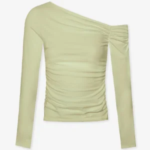 TAMAR OFF SHOULDER RUCHED TOP LICHT OLIJFGROEN