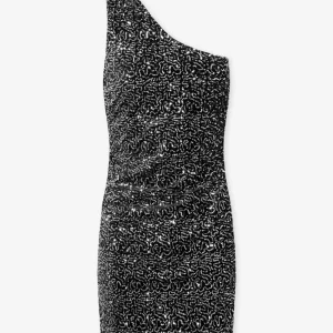 VELVET SWIRL SEQUINS ONE SHOULDER DRESS ZILVER