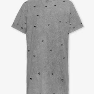 ALLOVER HEART STUD TEE DRESS ACID LICHTGRIJS
