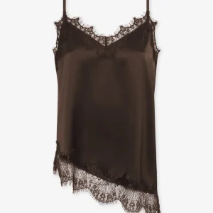 ASYMMETRIC SATIN LACE CAMI TOP BRUIN
