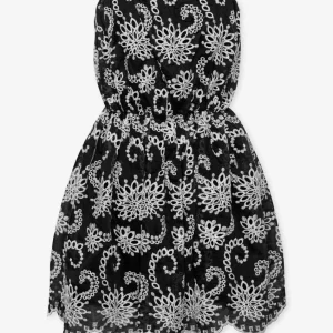 SEPHI EMBROIDERY STRAPLESS DRESS ZWART